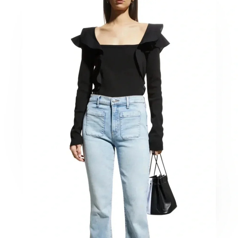 Veronica Beard Women’s Gidea Black Ruffled Poplin Pullover Long Sleeve Top M